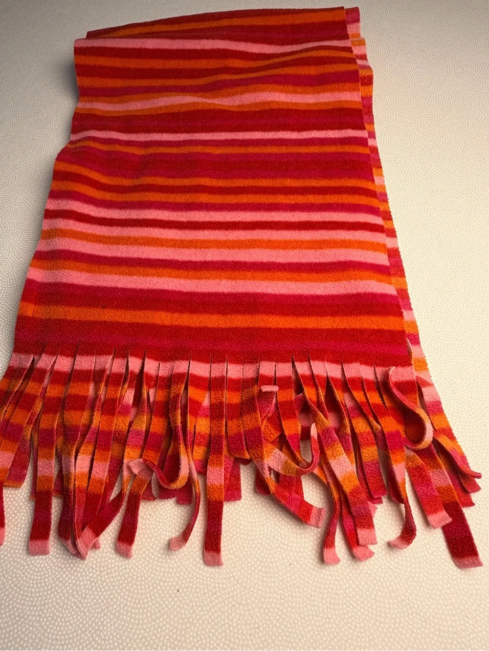 Old Navy Striped Fleece Scarf Pink Red Orange Fringe Y2K Colorful Winter